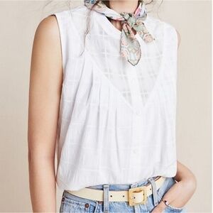 Anthropologie Current Air White Button Down Sleeveless Blouse Size XXS NWT